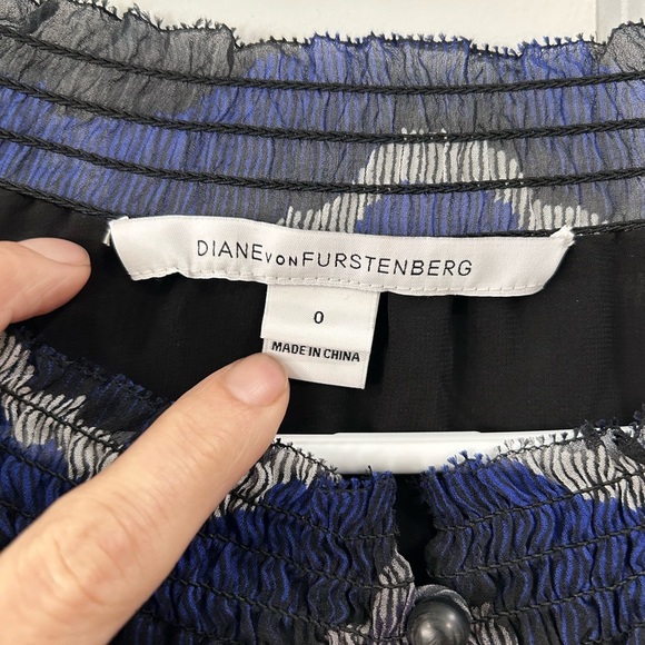 Diane Von Furstenberg Women's Sz 0 Kelley Smocked Chiffon Silk Peacock Dress DVF - Picture 3 of 14